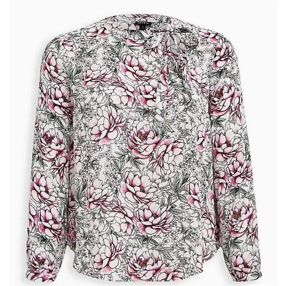 NWT Torrid White Floral Georgette Tie Neck Blouse Top 4X 26 Flowy Boho - Picture 5 of 5